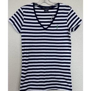 Ralph Lauren Sport Shirt Womens Size Small Blue White Striped Short Sleeve
